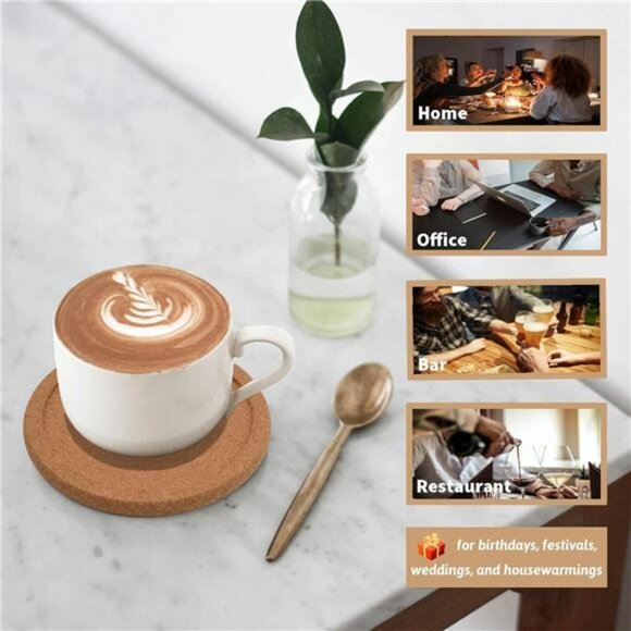 Absorbent Cork Coasters for Drinks 6 Piece Extra Thick Heat Resistant Cup Set - Picture 6 of 8